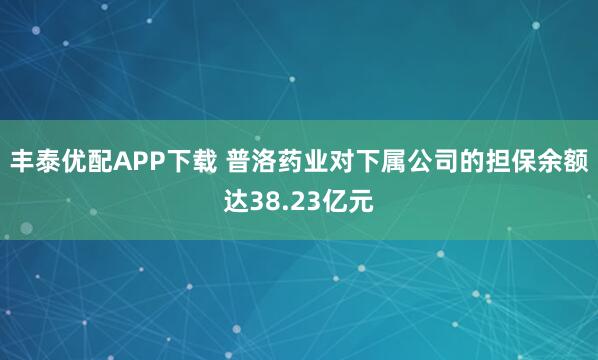 丰泰优配APP下载 普洛药业对下属公司的担保余额达38.23亿元