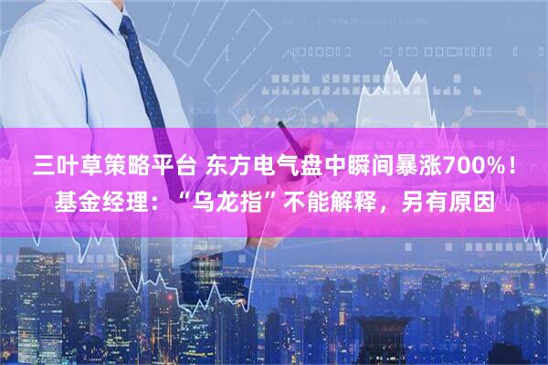三叶草策略平台 东方电气盘中瞬间暴涨700%！基金经理：“乌龙指”不能解释，另有原因